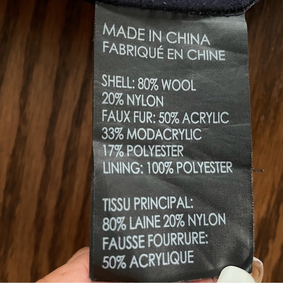 Club Monaco Rania Navy Blue Wool Coat With Faux Fur Collar Size SP - Picture 11 of 11